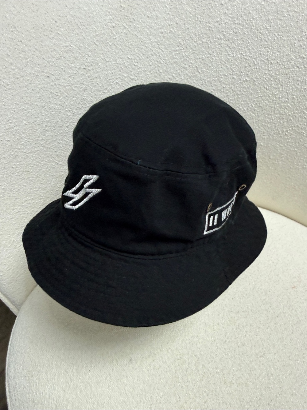 Echo Black Bucket Hat with White Embroidery